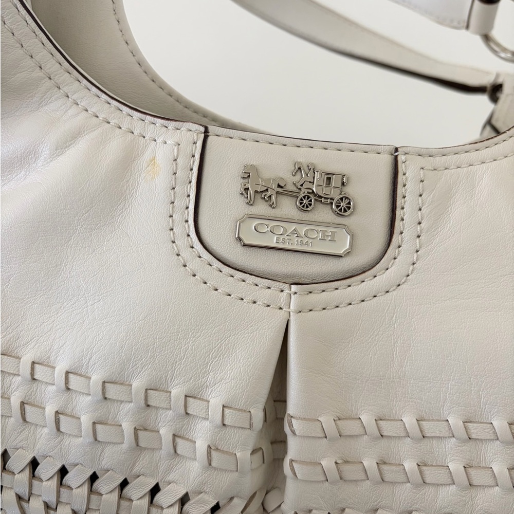 Coach White Genuine Leather Woven Shoulder Bag with Silver Hardware🤍🌿 - Picture 3 of 10